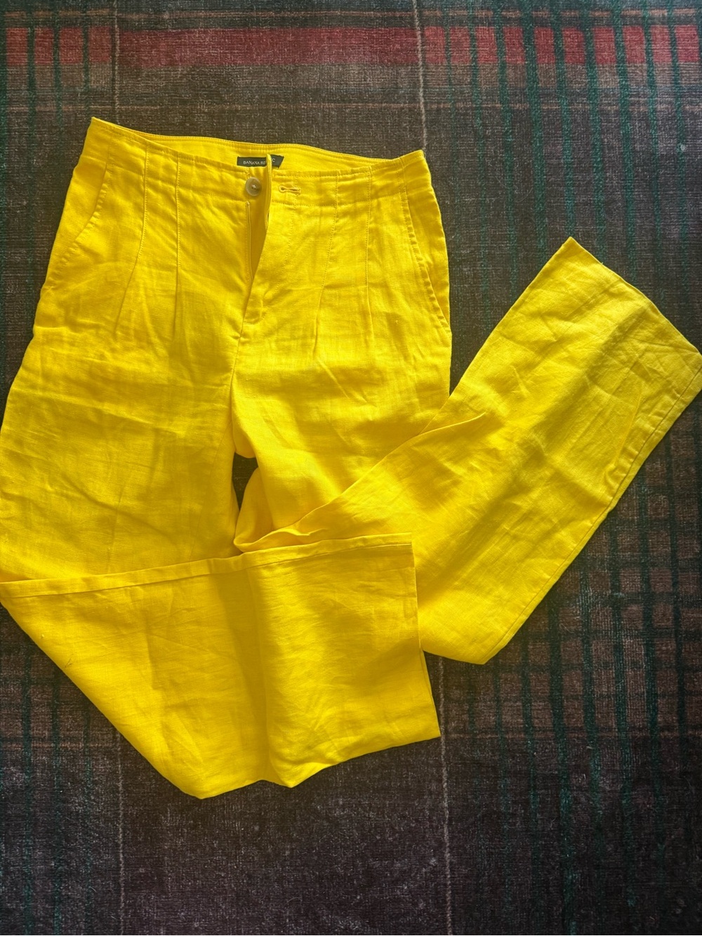 Yellow Linen Pleated Pants - Picture 1 of 9